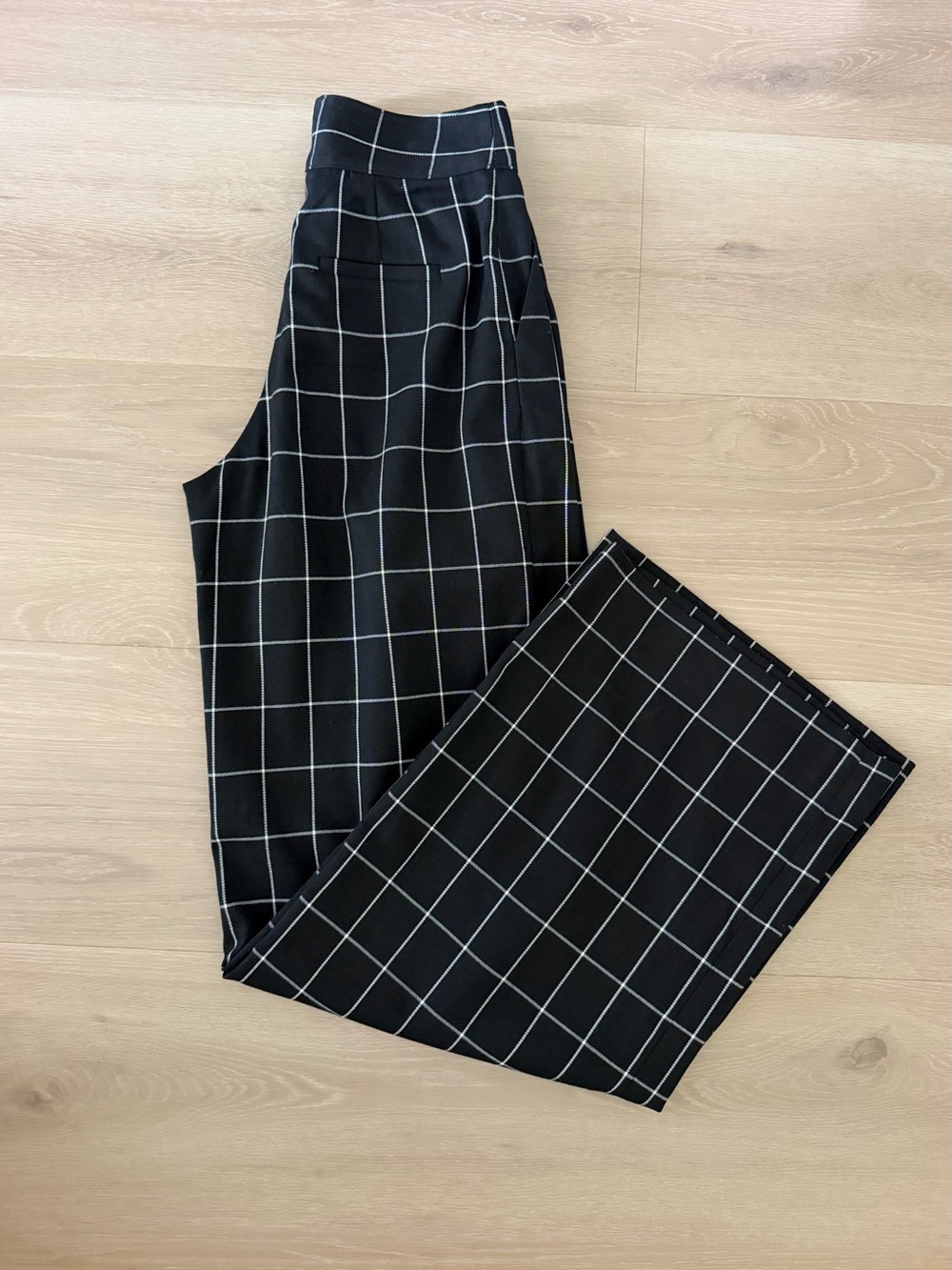 Joie Black Windowpane Wide-Leg Trousers